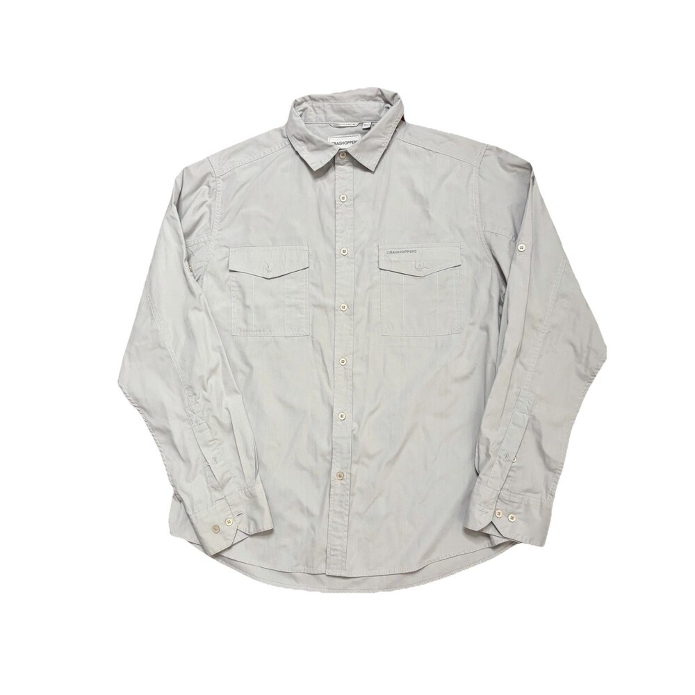 Craghoppers Men's Large Outdoor Hiking Shirt Solid Brown Lightweight Button Down